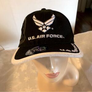 United States Air Force Baseball Cap Hat Black White OSFA Clean & Excellent